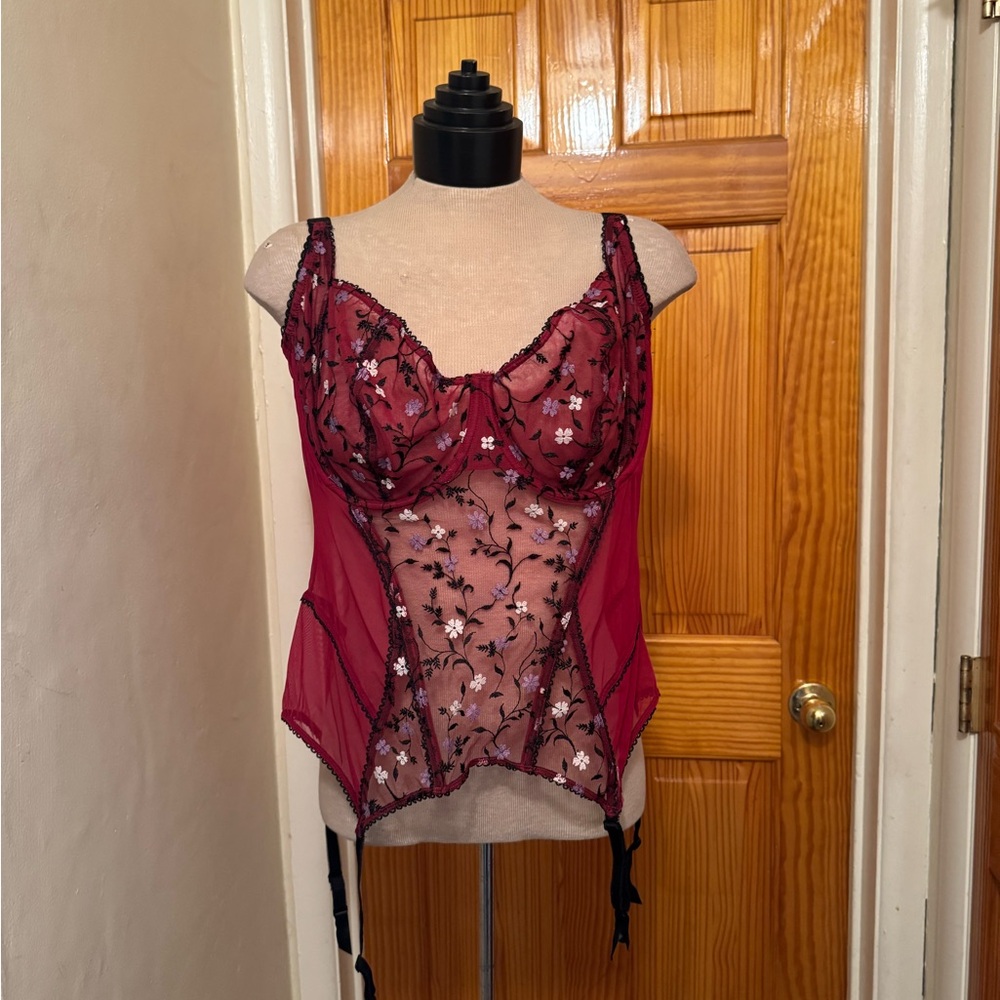 Adore Me Red Sheer Floral Bustier